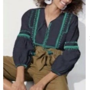 J.CREW Linen Embroidered Boho Peasant Top